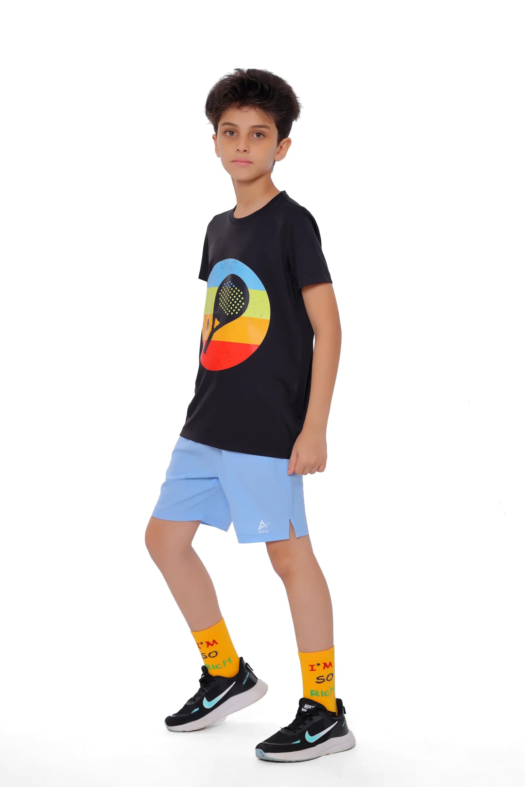 Boys Black Half Sleeve Padel T-Shirt Comfortable Fabric