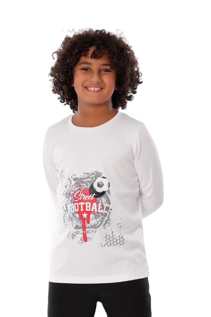 Boys White Football T-shirt Breathable, Comfortable Design