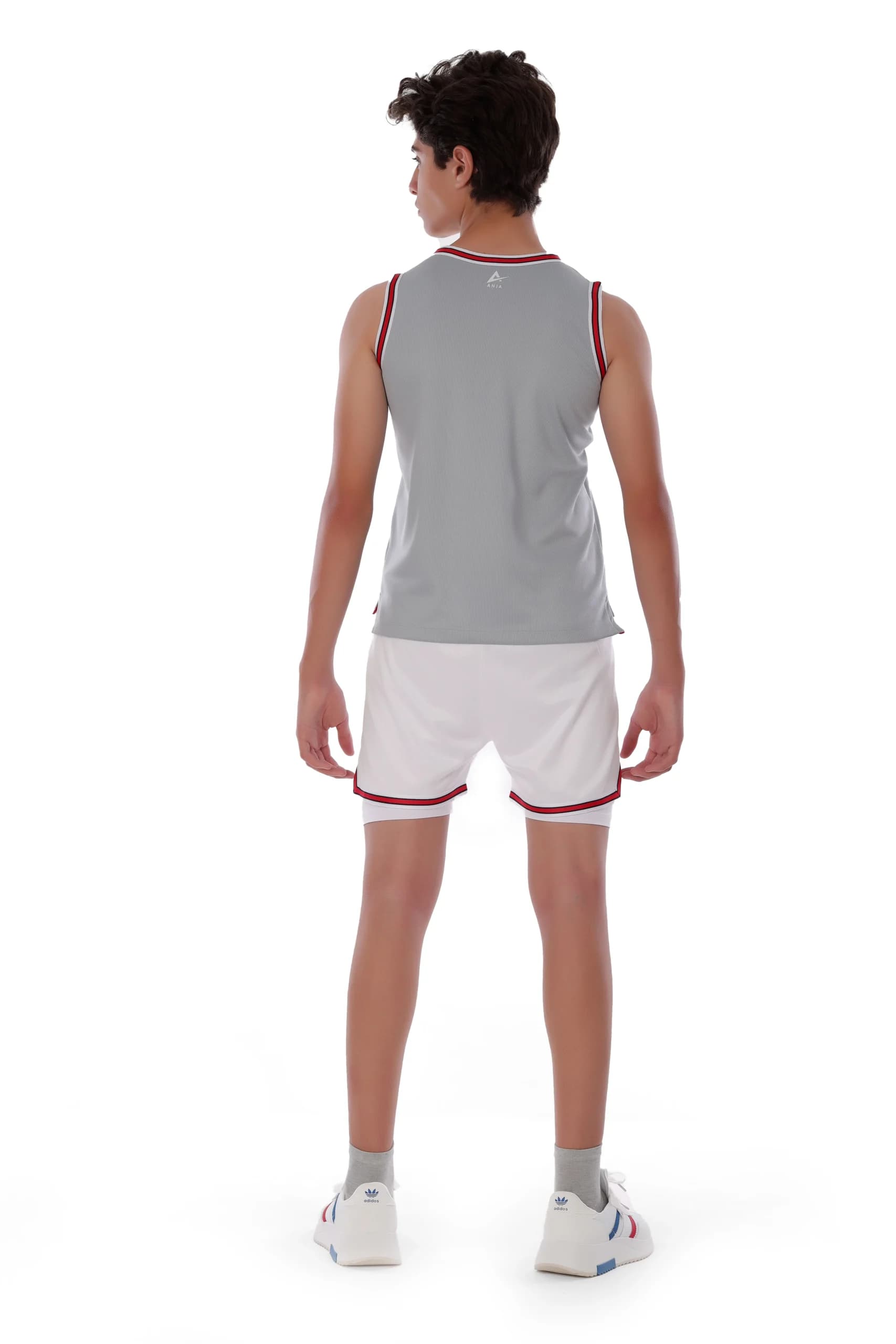 Boys White and Red Double-Layer Basketball Shorts Breathable Fabric