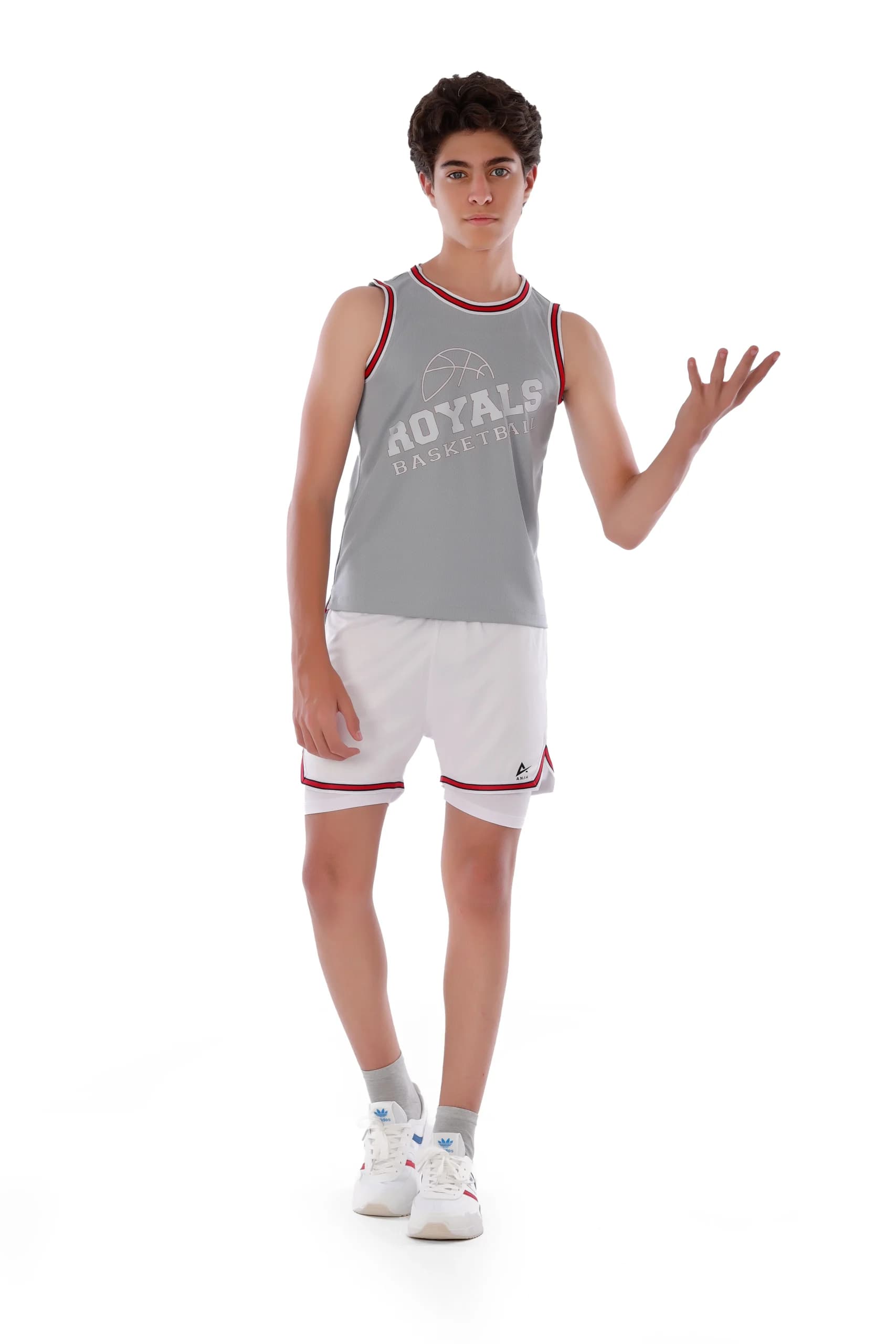 Boys White and Red Double-Layer Basketball Shorts Breathable Fabric