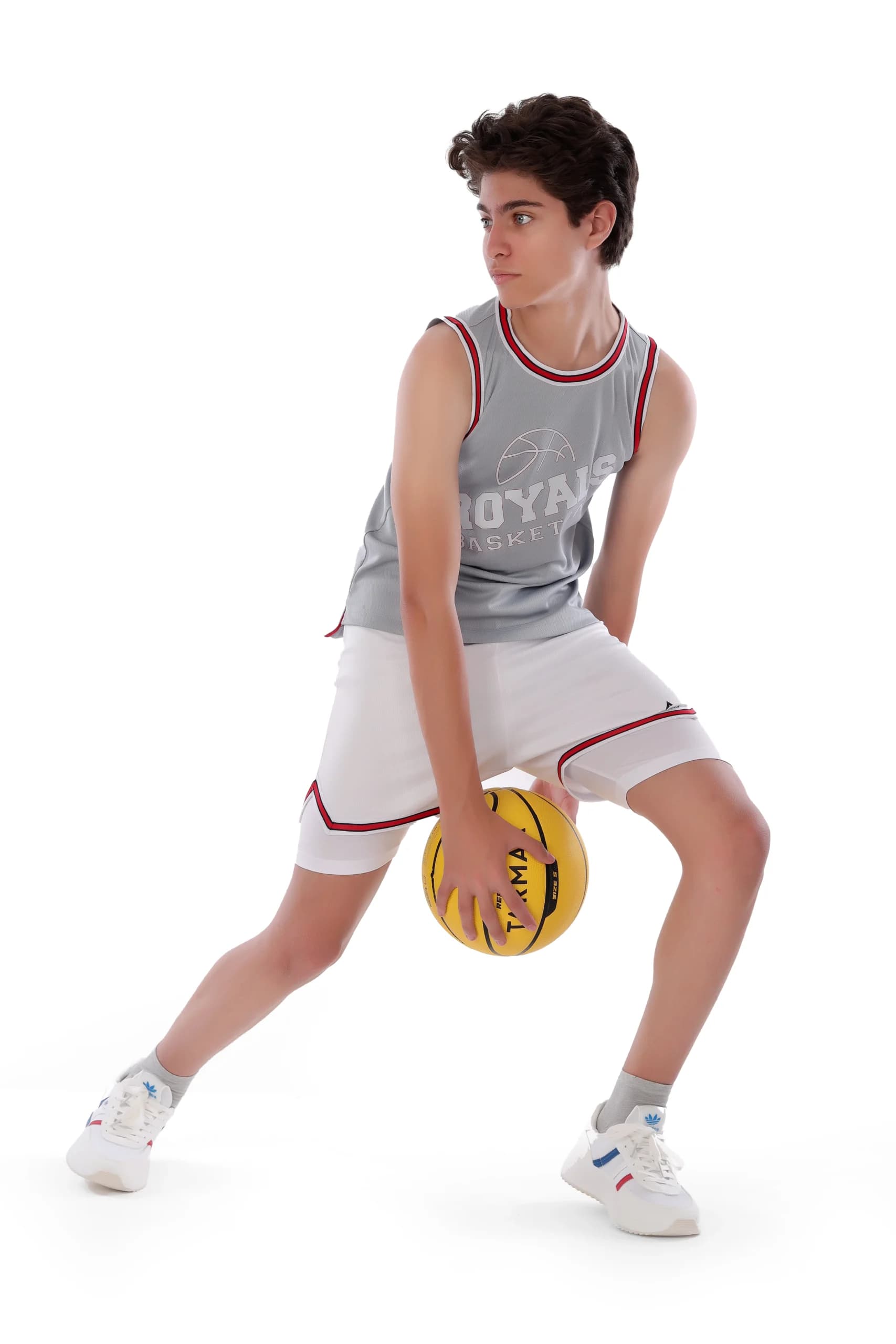 Boys White and Red Double-Layer Basketball Shorts Breathable Fabric