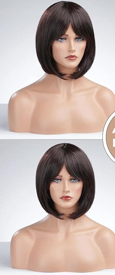 Womens Short Wig Shoulder Length Dark Brown Wigs for Women