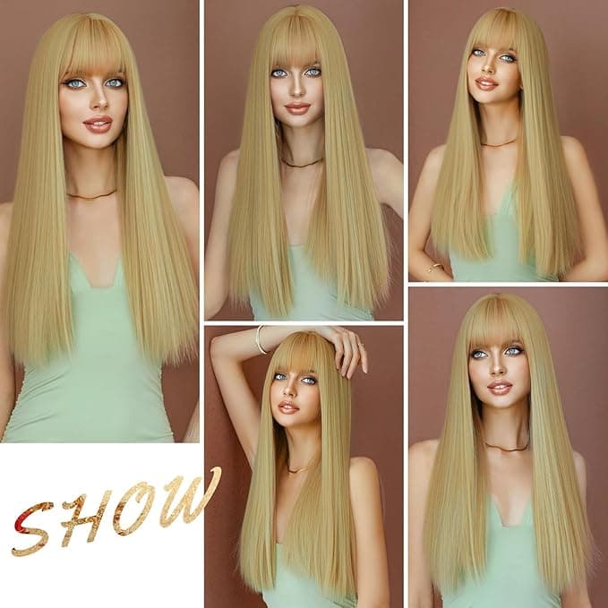 Long Straight Wig with Bangs Synthetic Wigs for Daily Use Cosplay Costume for Gi