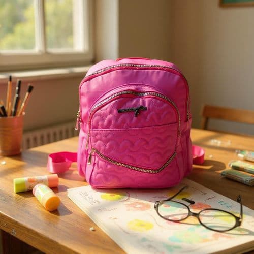 Stylish faux leather backpack with multiple pockets.