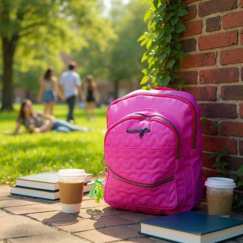 Stylish faux leather backpack with multiple pockets.