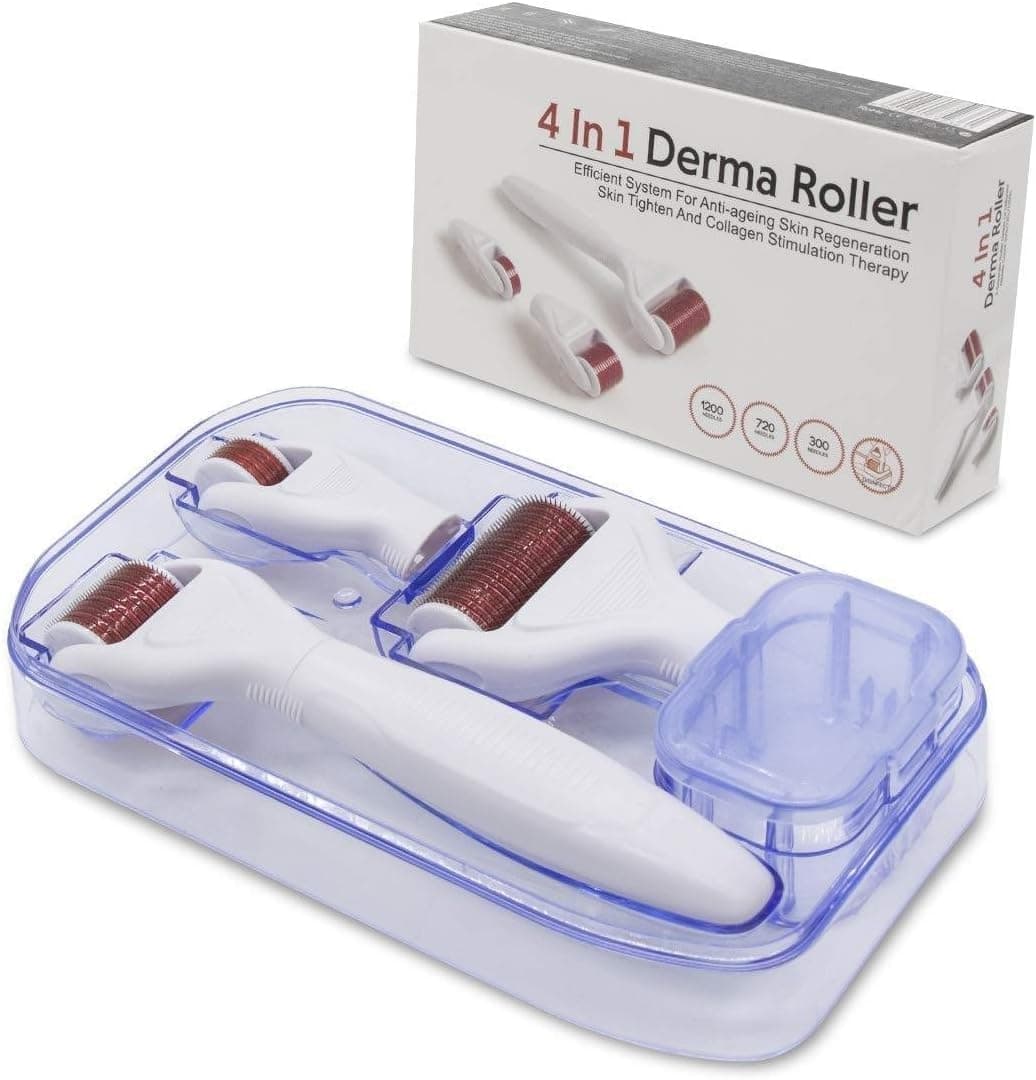 Derma Roller Kit 4 in 1 Home Use with Interchangeable Heads for Face and Body In