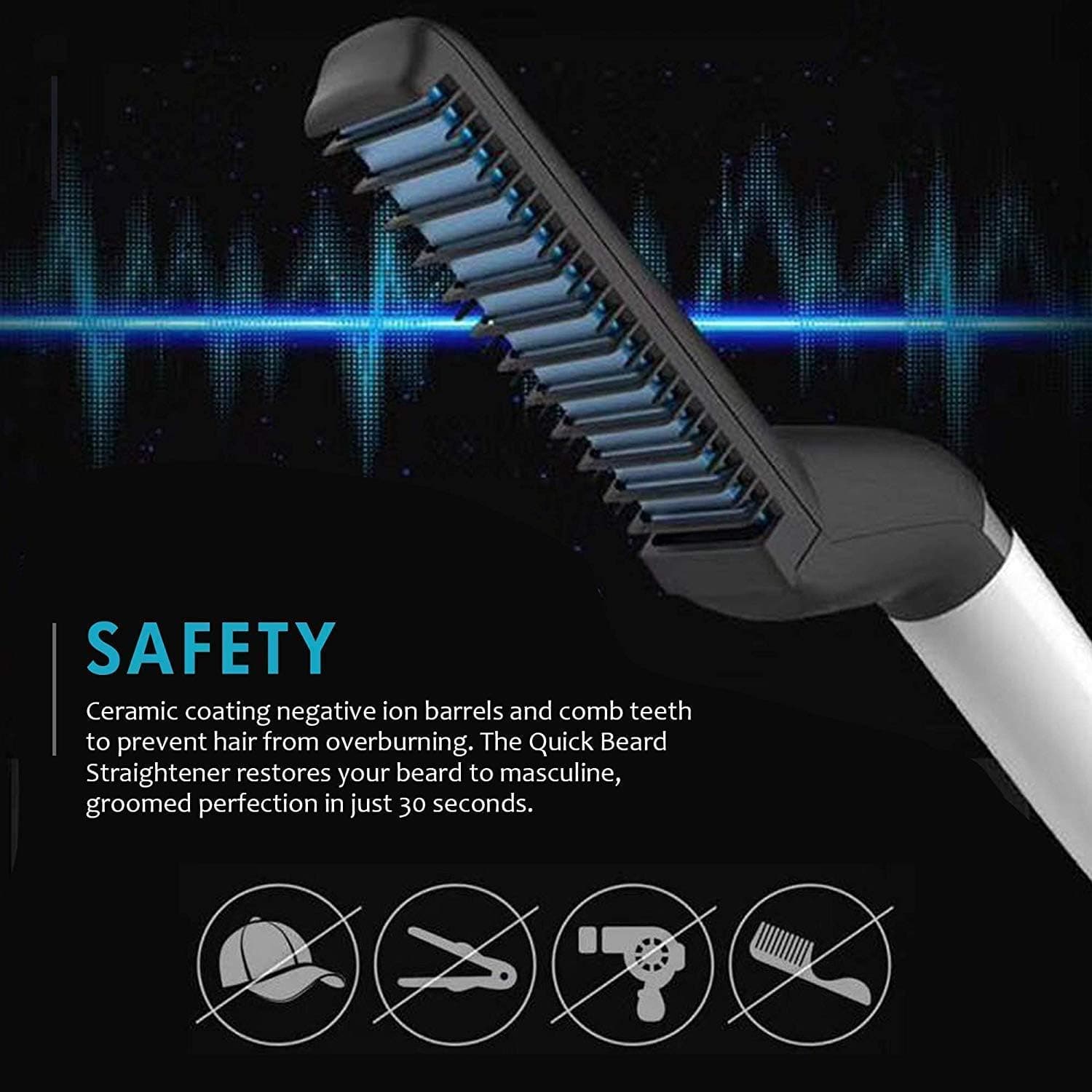 Hair Straightener Brush for Men, Black White