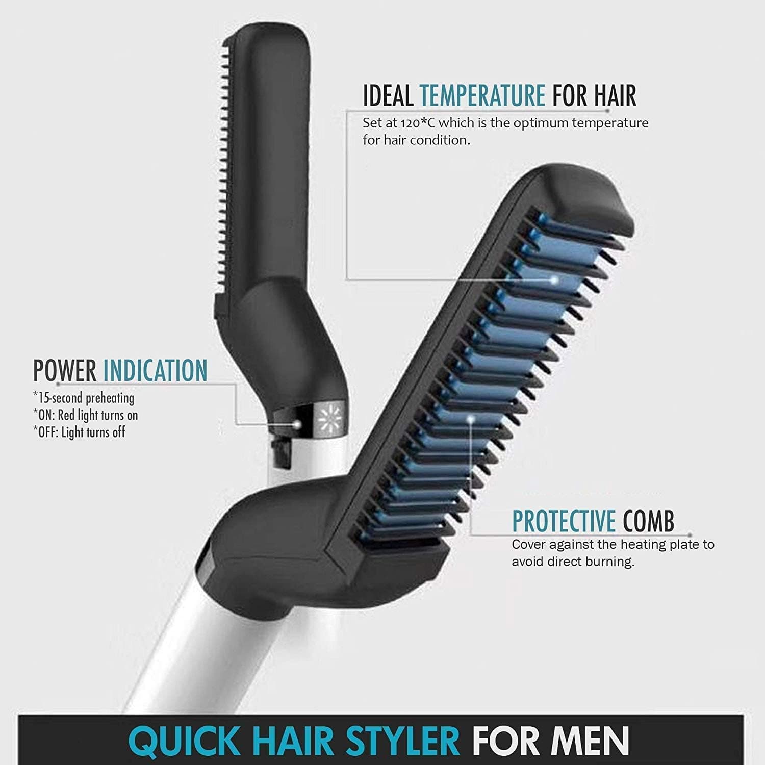 Hair Straightener Brush for Men, Black White