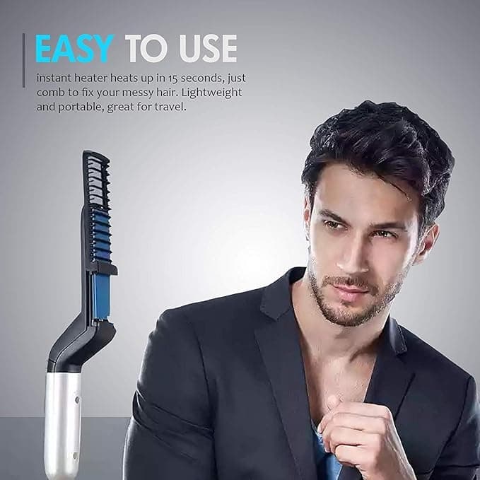 Hair Straightener Brush for Men, Black White