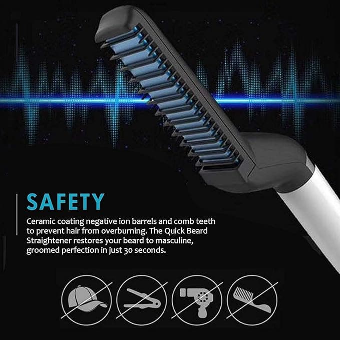Hair Straightener Brush for Men, Black White