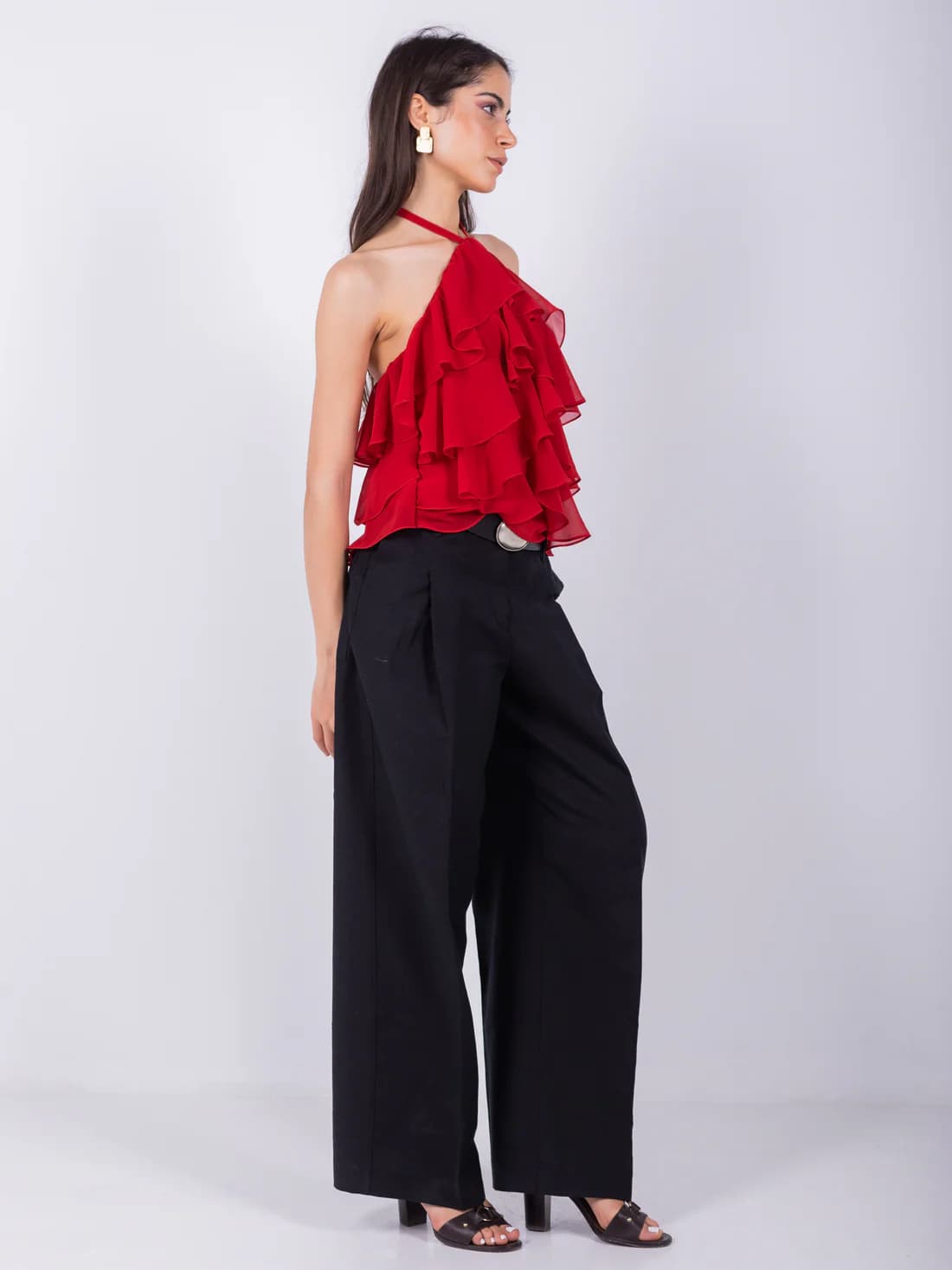 red Chiffon Ruffles Top