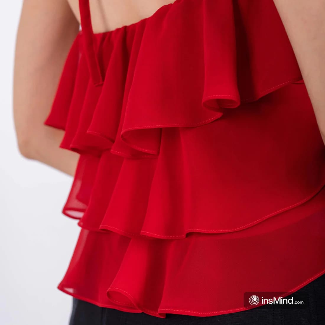 red Chiffon Ruffles Top