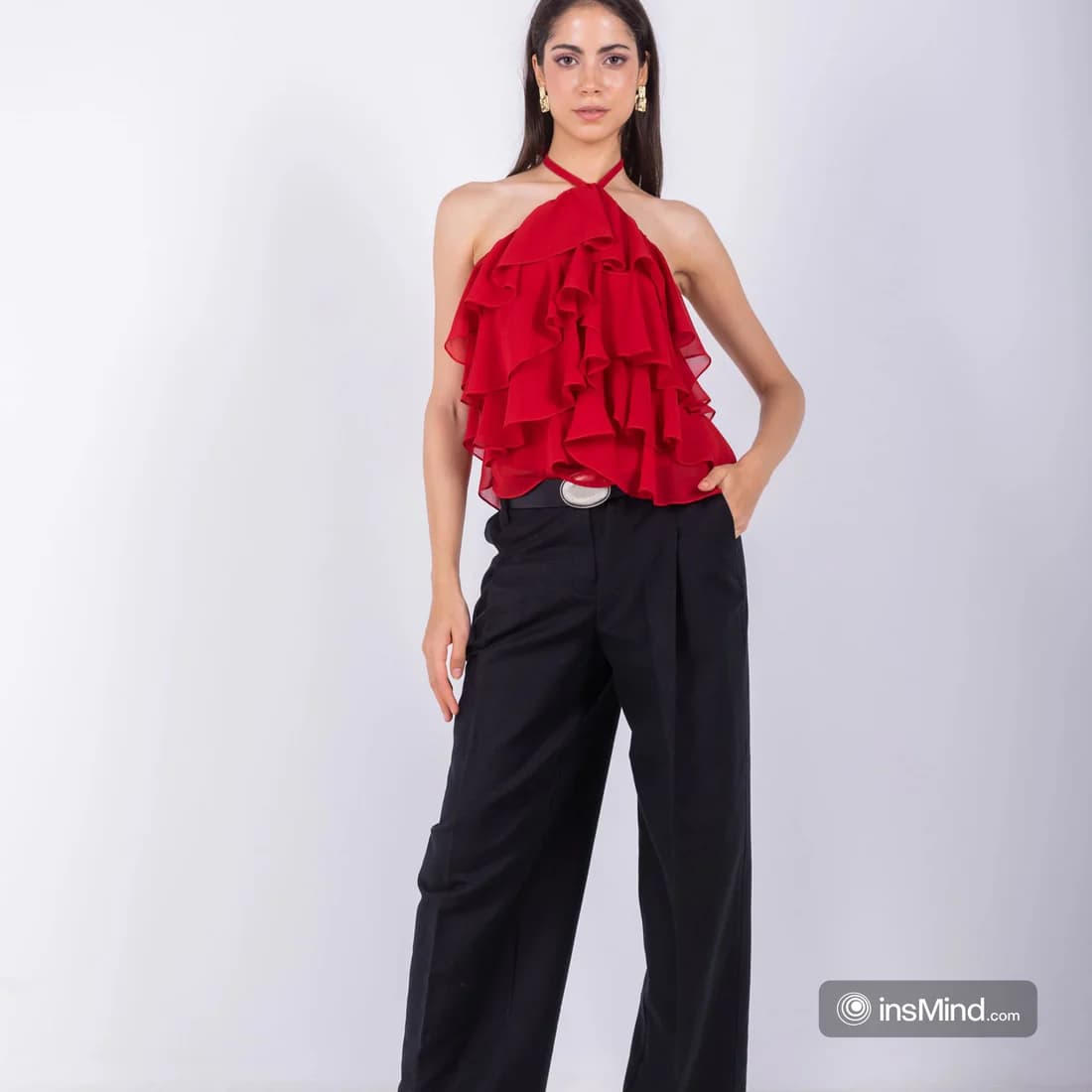red Chiffon Ruffles Top