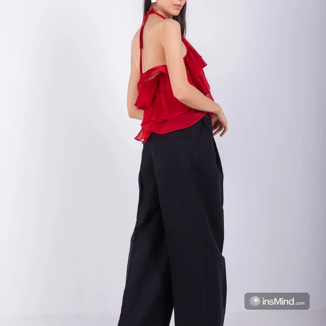 red Chiffon Ruffles Top