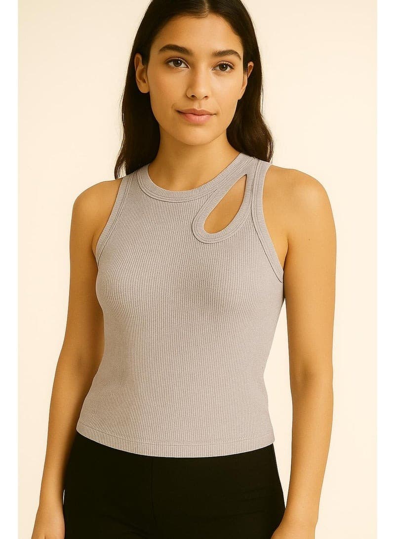 Womens Sleeveless Cut-Out Tank Top 100 Cotton Trendy Casual Slim Fit Shirt