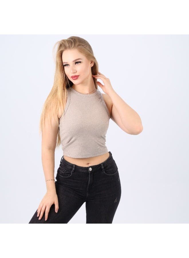 Womens Cotton Ribbed Sleeveless Crop Top