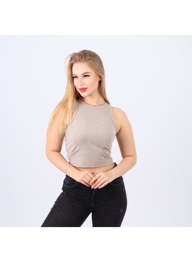 Womens Cotton Ribbed Sleeveless Crop Top