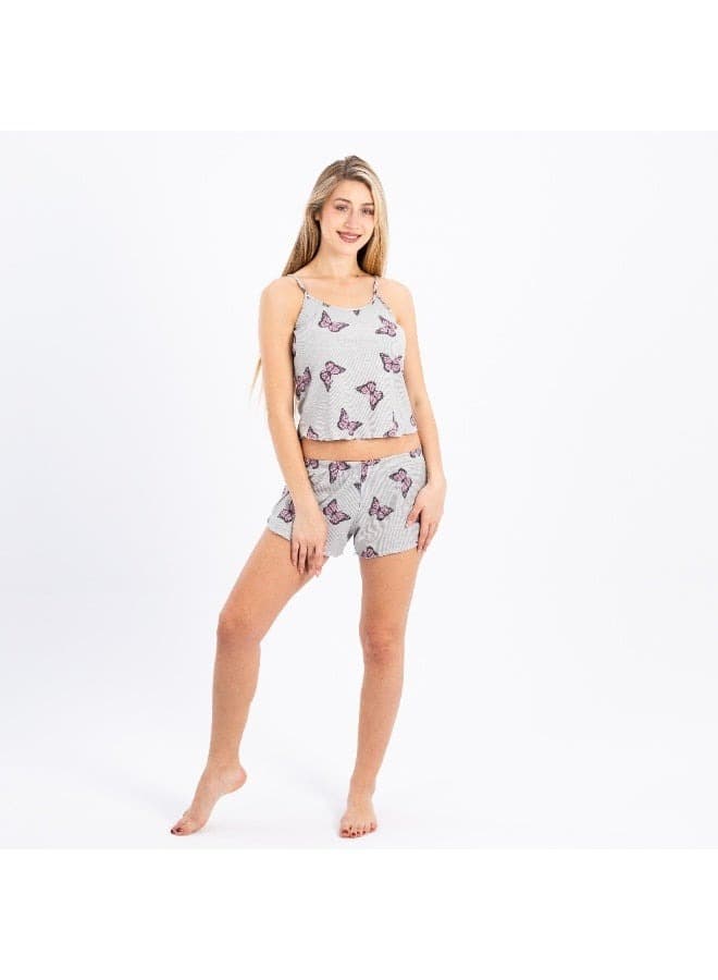 Womens cotton butterfly print pajama set soft and breathable sleepwear for warm