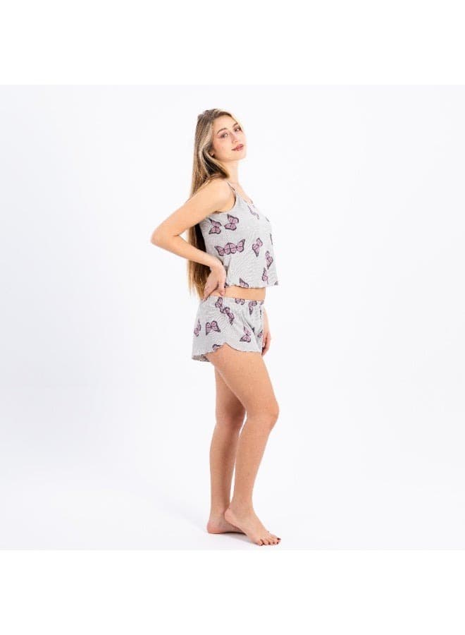Womens cotton butterfly print pajama set soft and breathable sleepwear for warm