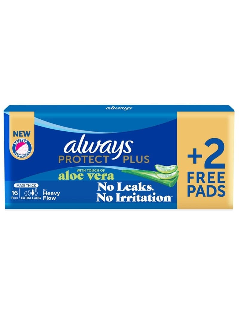Always Extra Protection Maxi Thick Long 14 2 Free with a touch of aloe vera