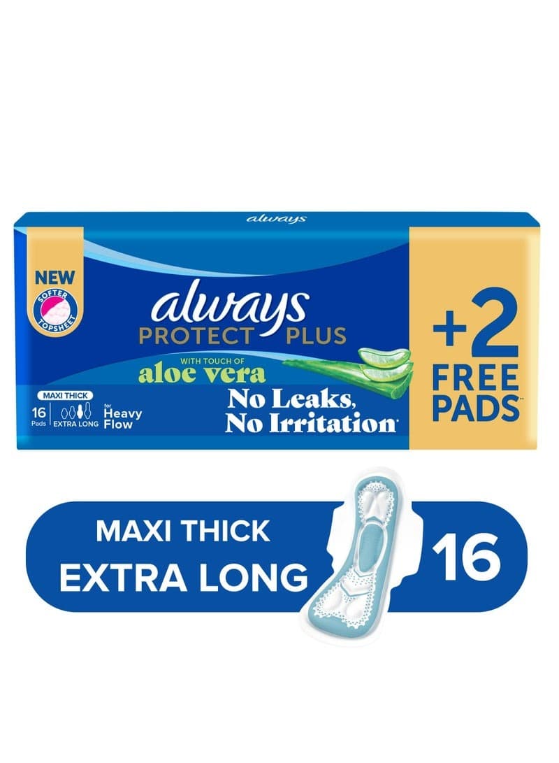 Always Extra Protection Maxi Thick Long 14 2 Free with a touch of aloe vera