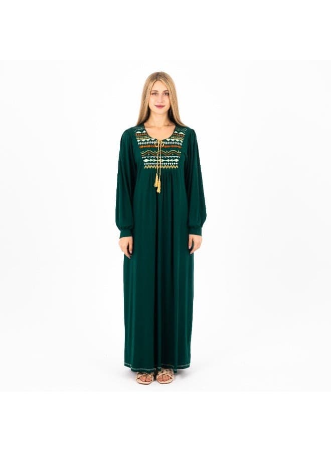 عباية فيسكوز كلاسيكية مطرّزة قميص نوم محتشم بأكمام طويلة ملابس منزلية نسائية مري