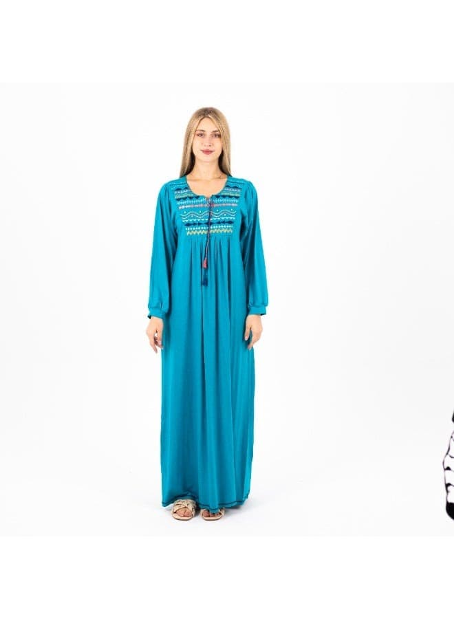 عباية فيسكوز كلاسيكية مطرّزة قميص نوم محتشم بأكمام طويلة ملابس منزلية نسائية مري