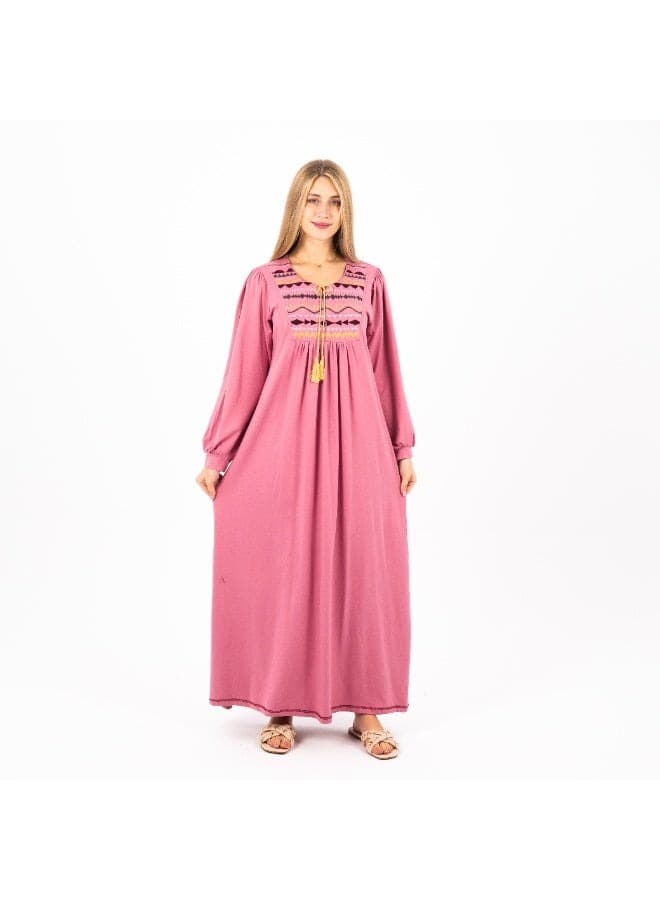 عباية فيسكوز كلاسيكية مطرّزة قميص نوم محتشم بأكمام طويلة ملابس منزلية نسائية مري