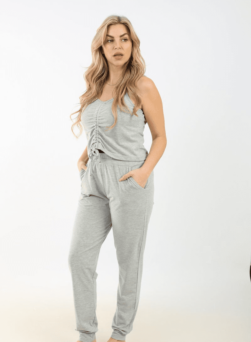 Summer Grey Sleeveless Pajama Set Comfortable Viscose Sleepwear Lightweight Fabr