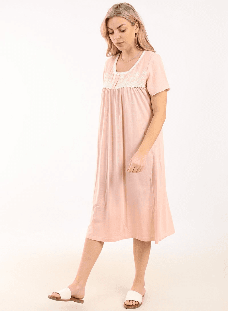 Summer Short Dress Embroidered Mini Dress Elegant Half Sleeves Viscose Fabric Li
