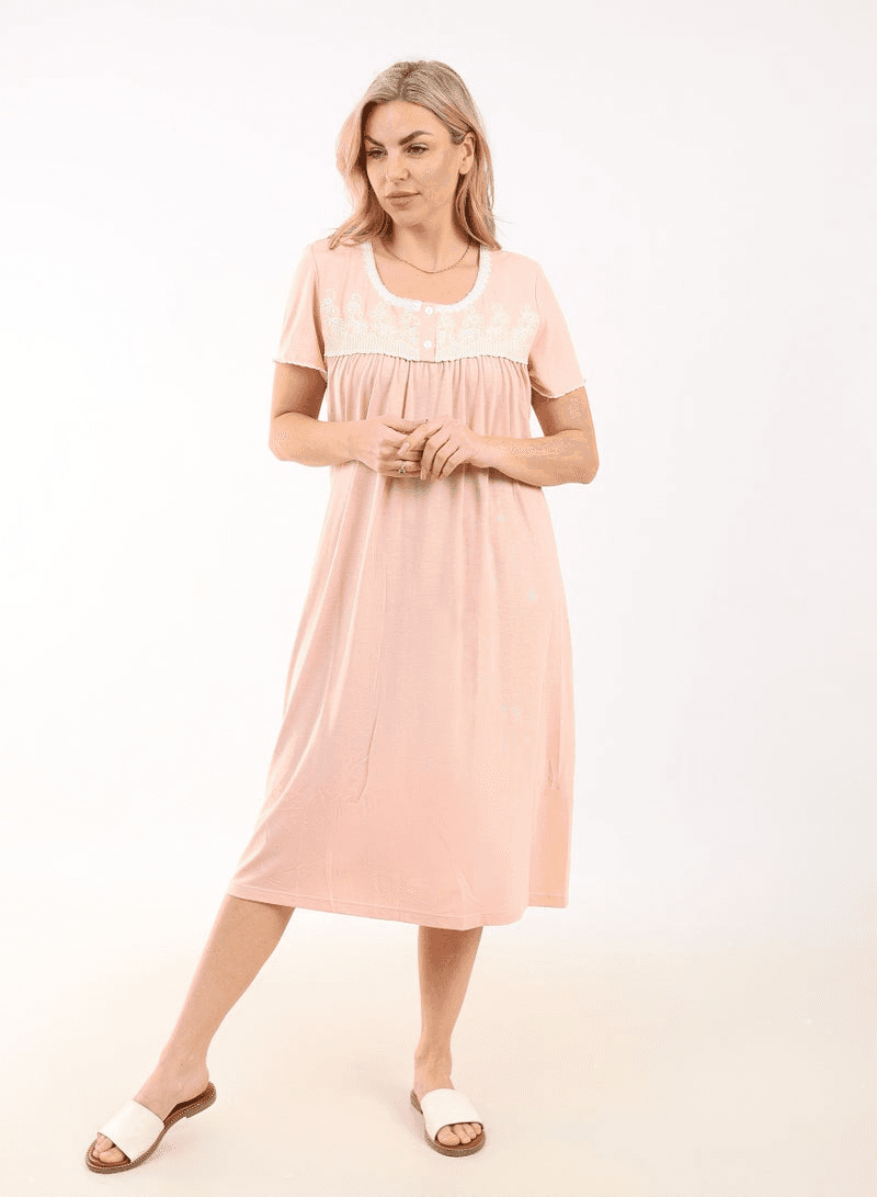 Summer Short Dress Embroidered Mini Dress Elegant Half Sleeves Viscose Fabric Li