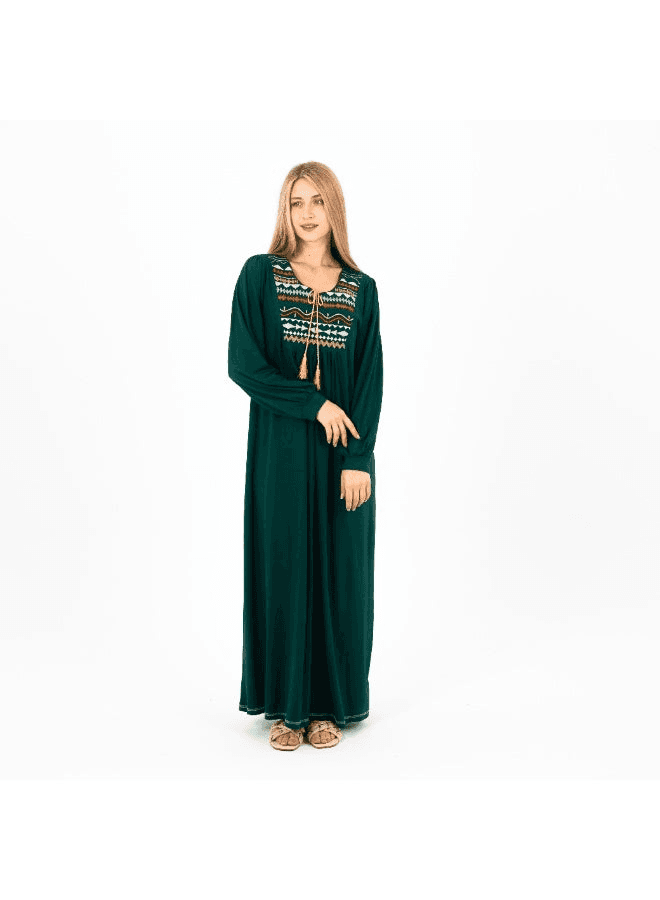 عباية كلاسيكية مطرزة من الفيسكوز قميص نوم محتشم بأكمام طويلة ملابس منزلية نسائية