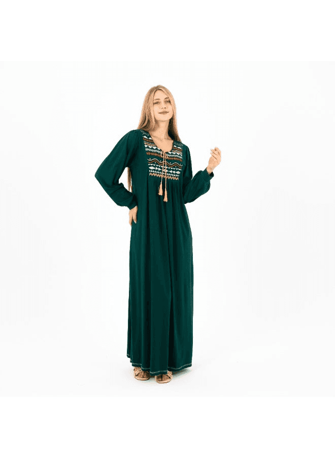 عباية كلاسيكية مطرزة من الفيسكوز قميص نوم محتشم بأكمام طويلة ملابس منزلية نسائية