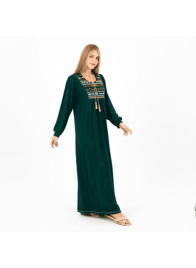 عباية كلاسيكية مطرزة من الفيسكوز قميص نوم محتشم بأكمام طويلة ملابس منزلية نسائية