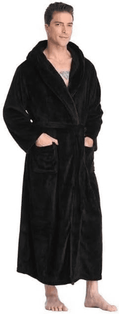 Mens long fleece robe with buttons.