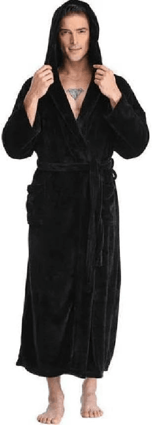 Mens long fleece robe with buttons.