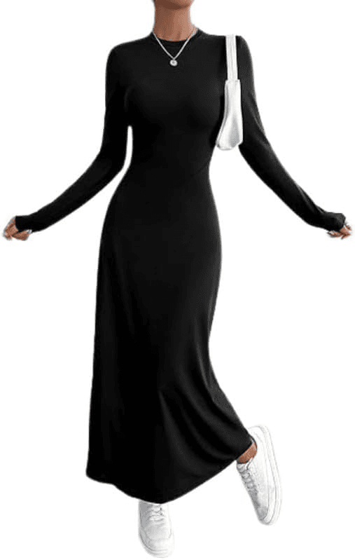 Womens Long Dress Body Shape Round Neck Scuba Material
