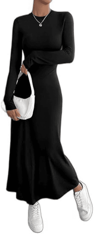 Womens Long Dress Body Shape Round Neck Scuba Material