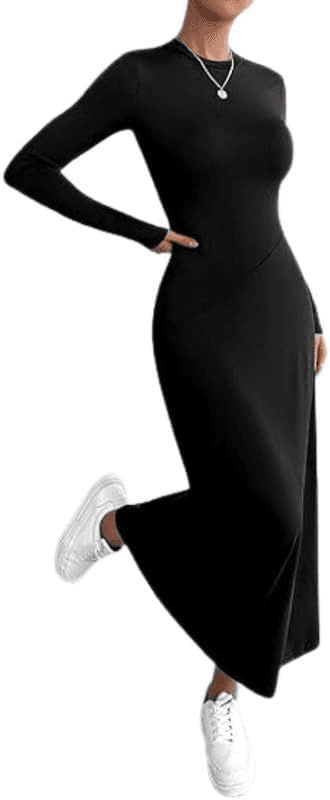 Womens Long Dress Body Shape Round Neck Scuba Material