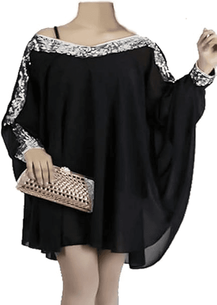 Womens Black Chiffon Sequin Blouse Silver