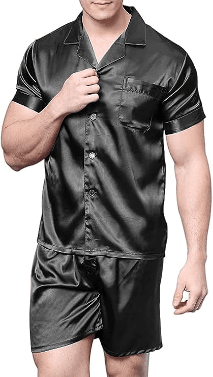 Mens short-sleeve satin pajamas with shorts