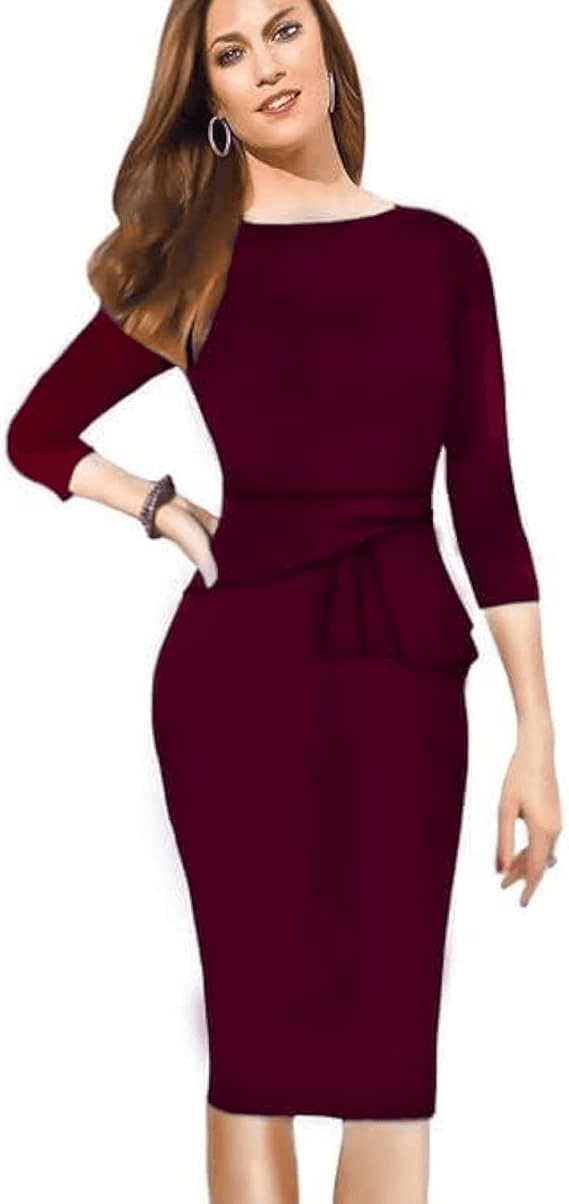Womens Crepe Short Dress Wine