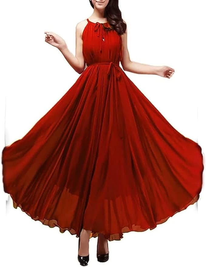 Red Chiffon Dress with Sleeveless Lining