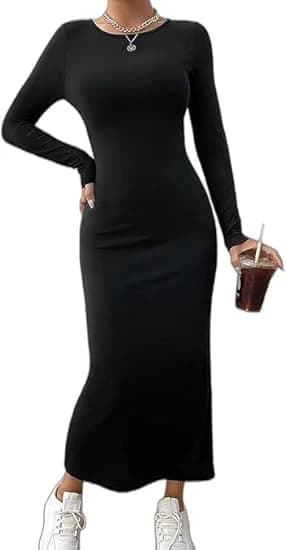 Women's Black Cotton Basic Dress