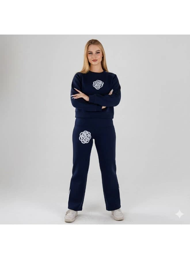Women's 2-Piece Milton Fabric Tracksuit - Embroidery & Contrast Details Set