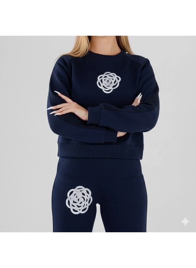 Women's 2-Piece Milton Fabric Tracksuit - Embroidery & Contrast Details Set
