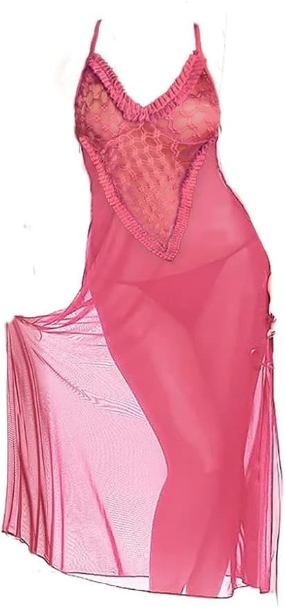 Pink Lace Chest Long Tulle Lingerie