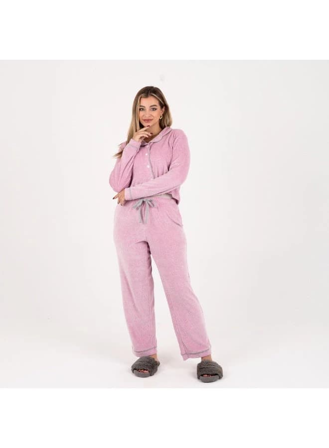 women's winter velvet pajama set with button-down top & drawstring pants
