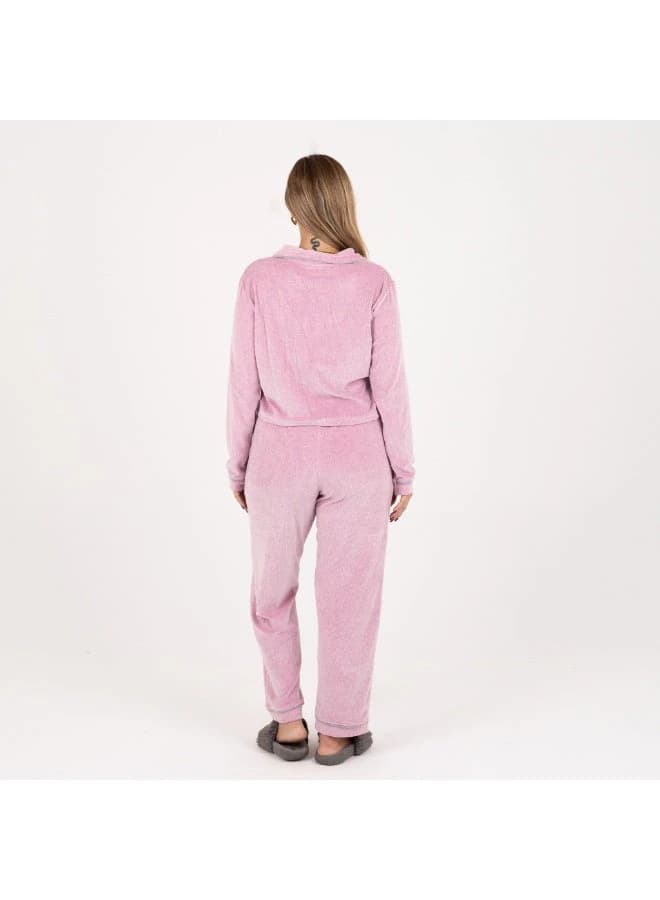 women's winter velvet pajama set with button-down top & drawstring pants