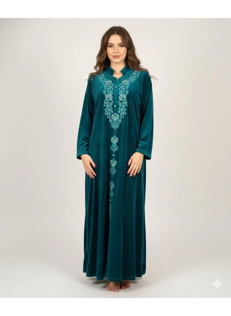 عباية/جلابية شتوية نسائية فاخرة من المخمل – تطريز كامل أنيق